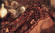 VERMEER VAN DELFT, Jan A Woman Asleep at Table (detail) aer painting